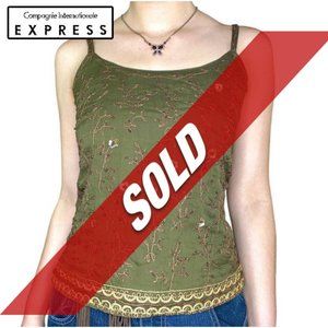 Vintage Express Compagnie Internationale Boho Grunge Silk Floral Beaded Top Sz M